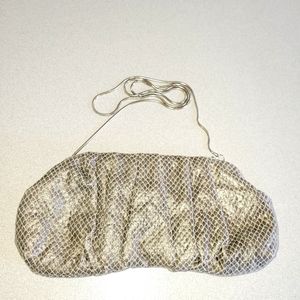 INGE CHRISTOPHER clutch with chain, snake skin fabric,gray, NWOT